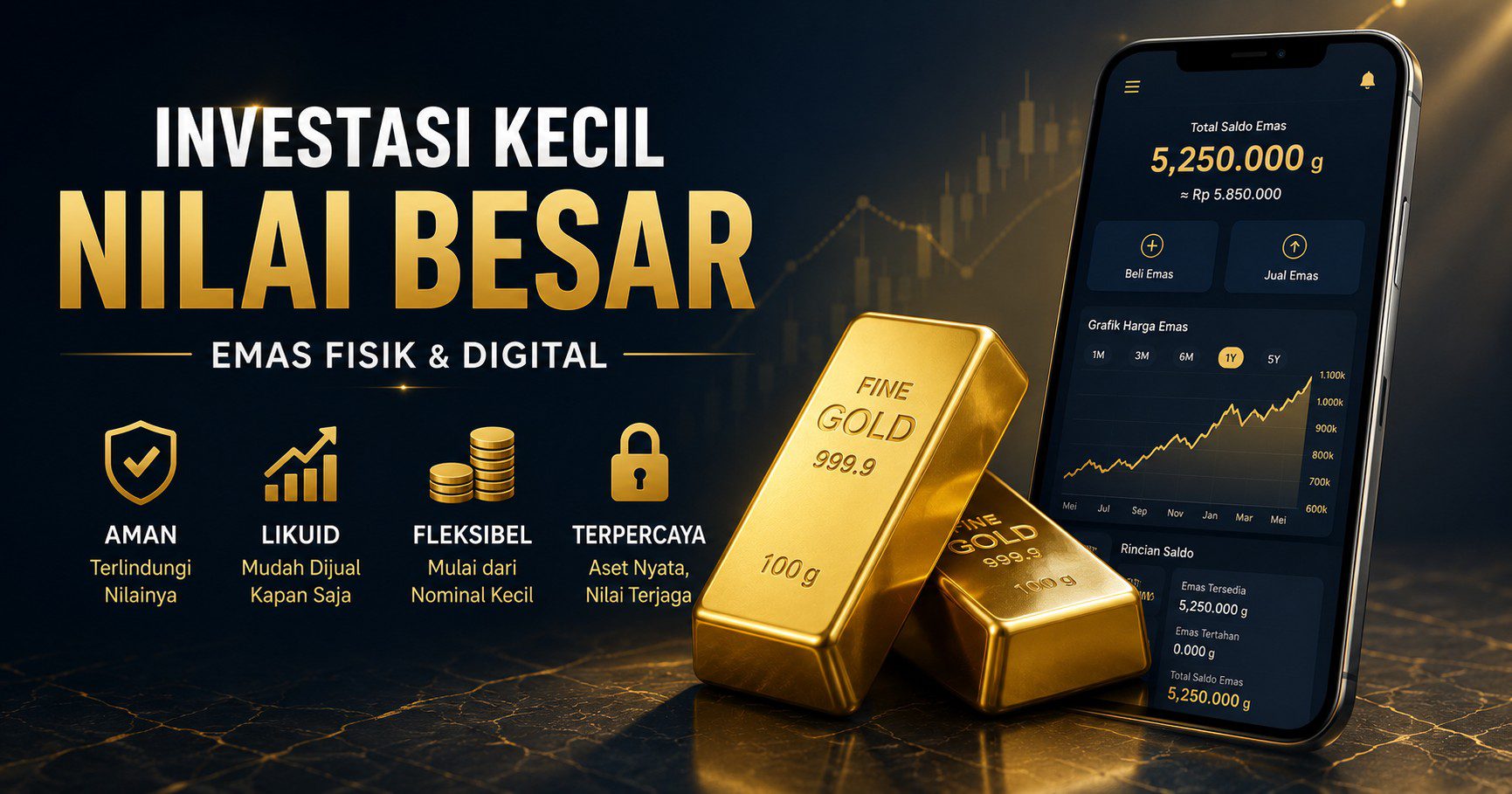 Investasi emas digital vs emas fisik, biaya dan hukum halal